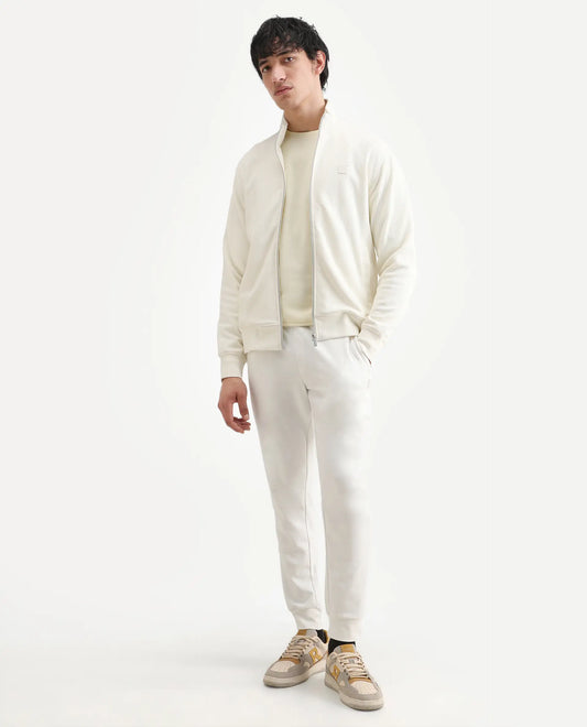 Rare Rabbit Men's Toyo Off White Cotton Plain Regular Fit Joggers