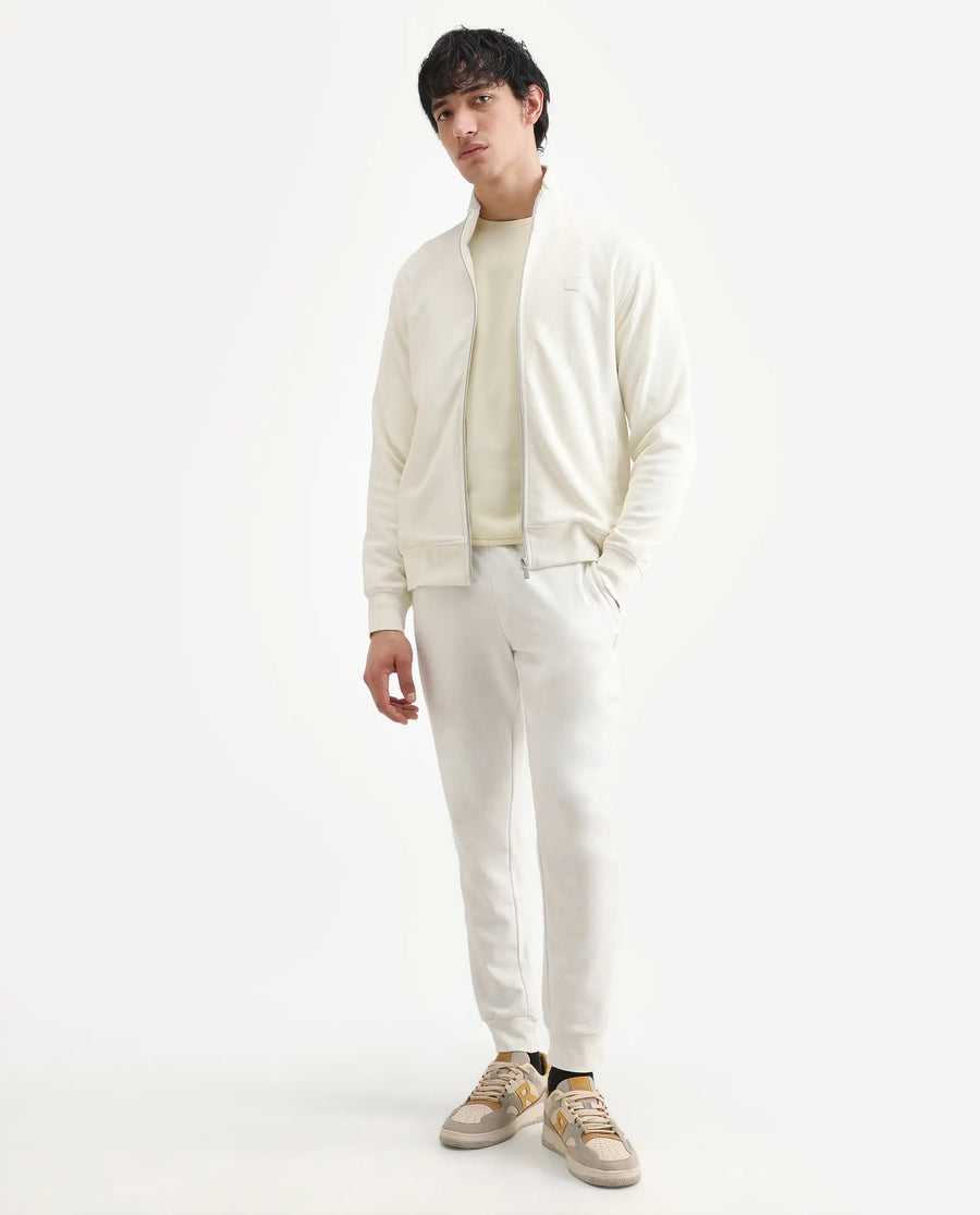 Rare Rabbit Men's Toyo Off White Cotton Plain Regular Fit Joggers