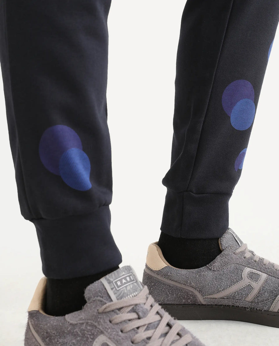 Rare Rabbit Men's Toka Navy Cotton Polka Print Regular Fit Joggers