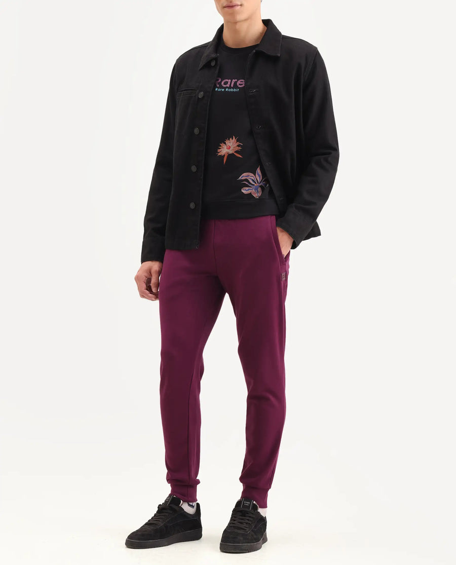 Rare Rabbit Men's Matsu Maroon Cotton Plain Regular Fit Joggers