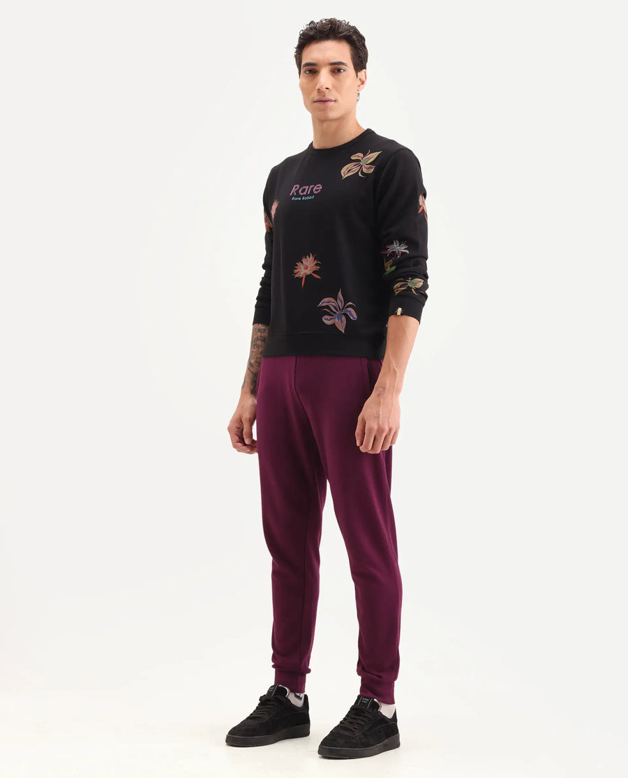 Rare Rabbit Men's Matsu Maroon Cotton Plain Regular Fit Joggers