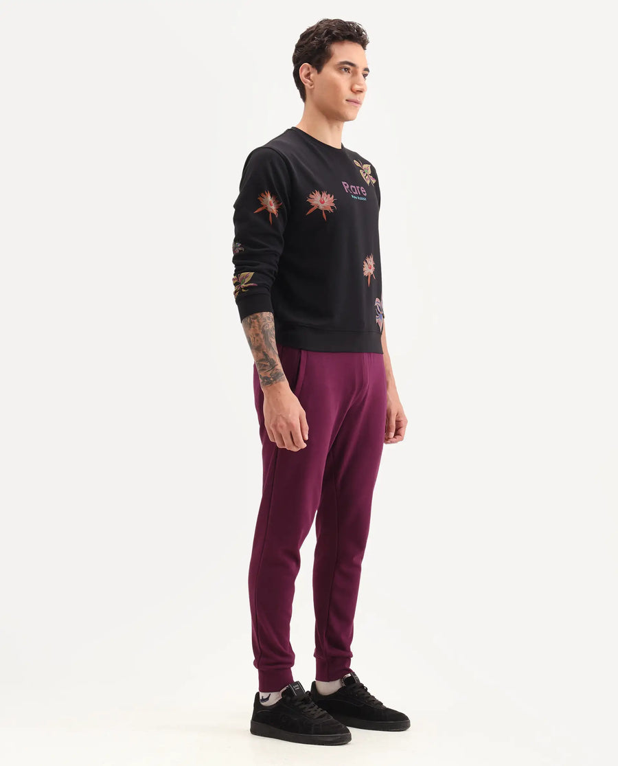 Rare Rabbit Men's Matsu Maroon Cotton Plain Regular Fit Joggers