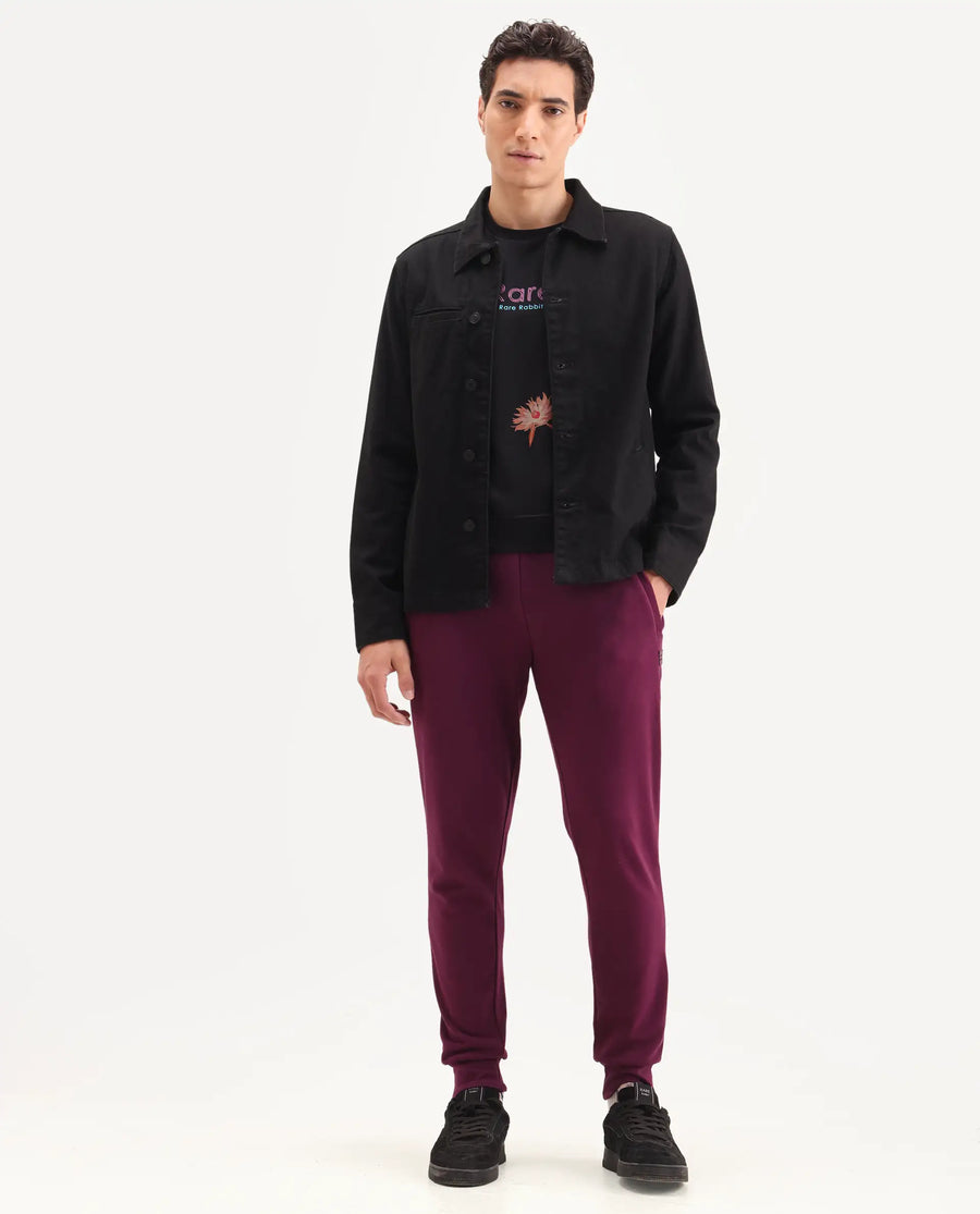 Rare Rabbit Men's Matsu Maroon Cotton Plain Regular Fit Joggers