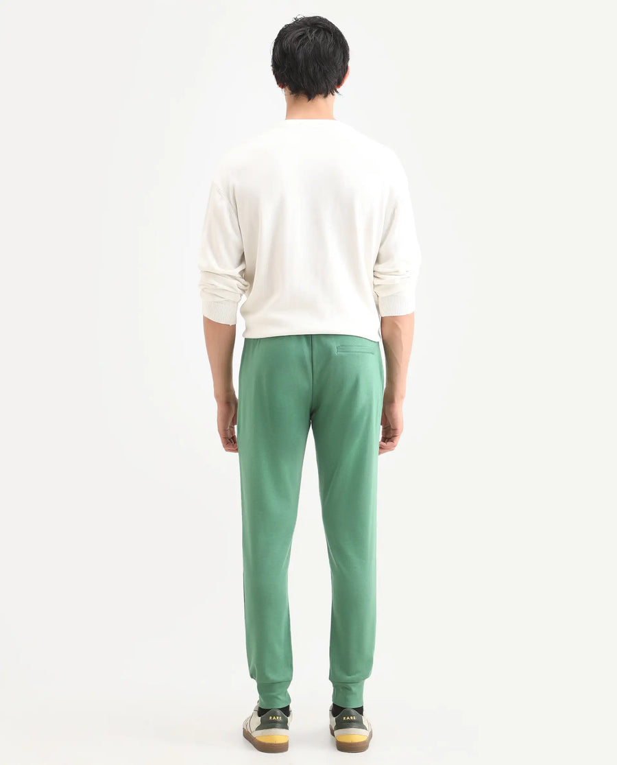 Rare Rabbit Men's Otari Green Cotton Plain Regular Fit Joggers