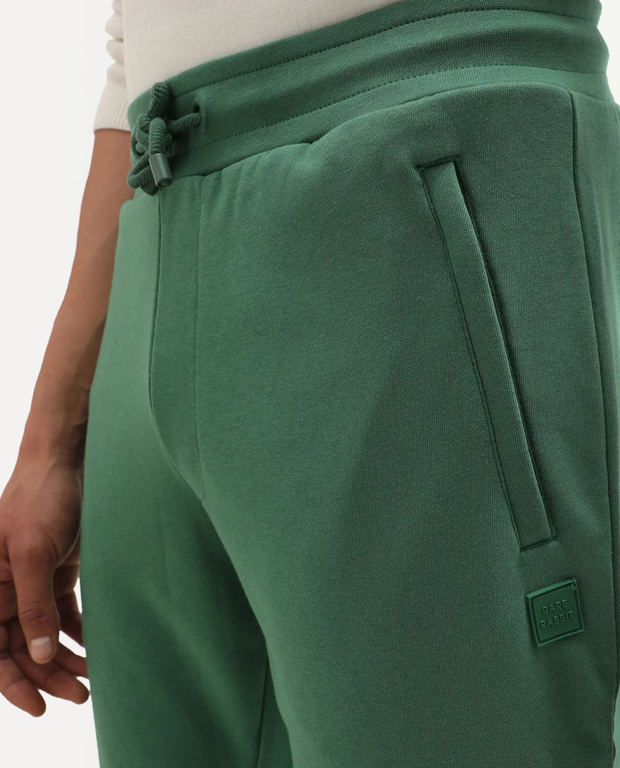 Rare Rabbit Men's Otari Green Cotton Plain Regular Fit Joggers