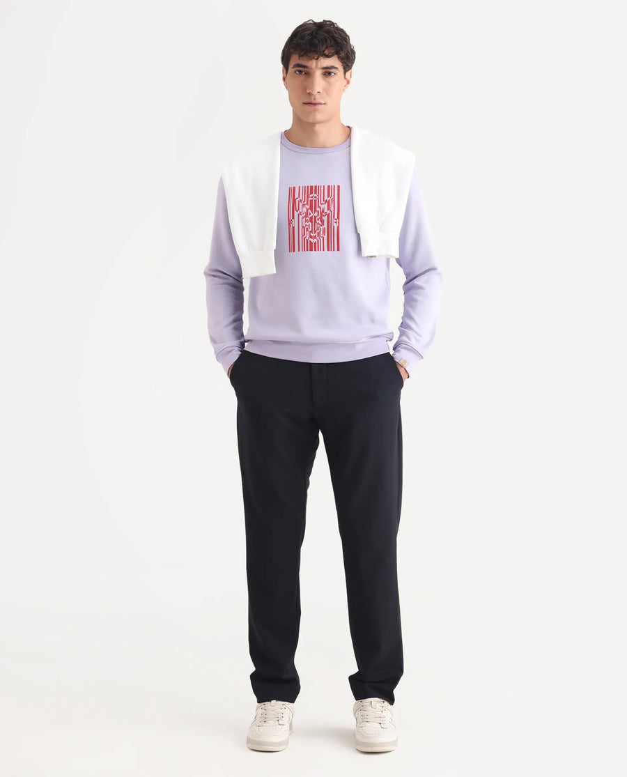 Rare Rabbit Men's Pysde Pastel Purple Cotton Graphic Print Relaxed Fit Full Sleeve Crew Neck Sweatshirt