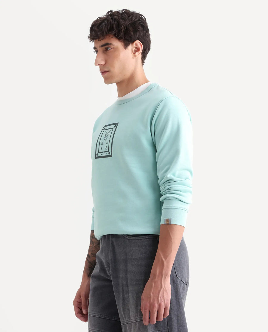 Rare Rabbit Men's Sweeney Light Green Cotton Graphic Print Regular Fit Full Sleeve Crew Neck Sweatshirt