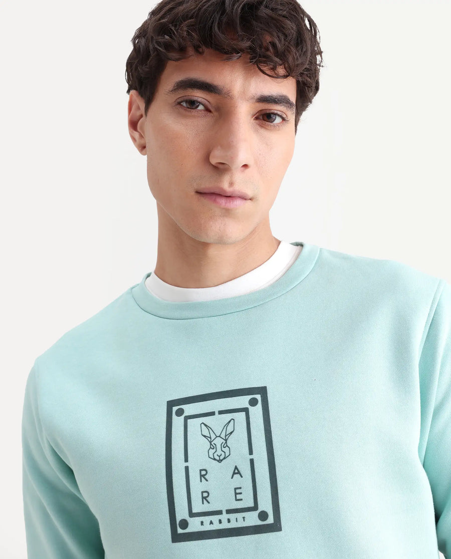 Rare Rabbit Men's Sweeney Light Green Cotton Graphic Print Regular Fit Full Sleeve Crew Neck Sweatshirt