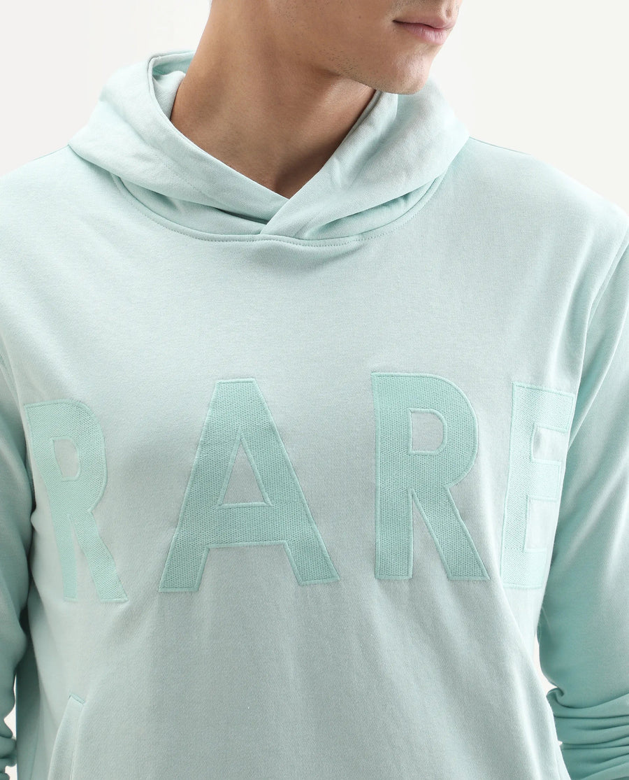Rare Rabbit Men's April Light Blue Cotton Embroidered Regular Fit Full Sleeve Crew Neck Sweatshirt