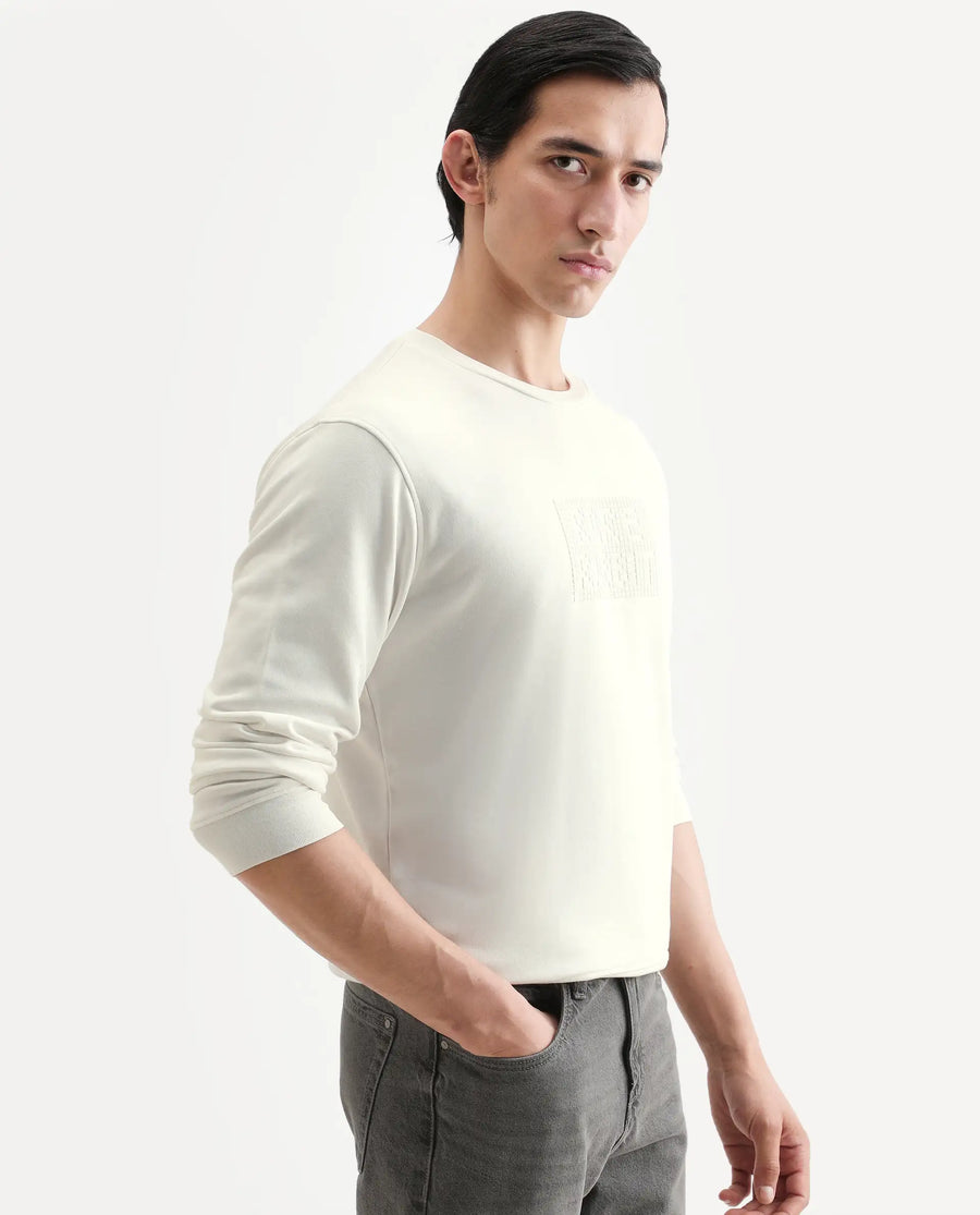 Rare Rabbit Men's Seven Off White Cotton Graphic Print Regular Fit Full Sleeve Crew Neck Sweatshirt
