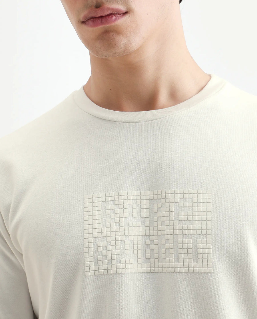Rare Rabbit Men's Seven Off White Cotton Graphic Print Regular Fit Full Sleeve Crew Neck Sweatshirt
