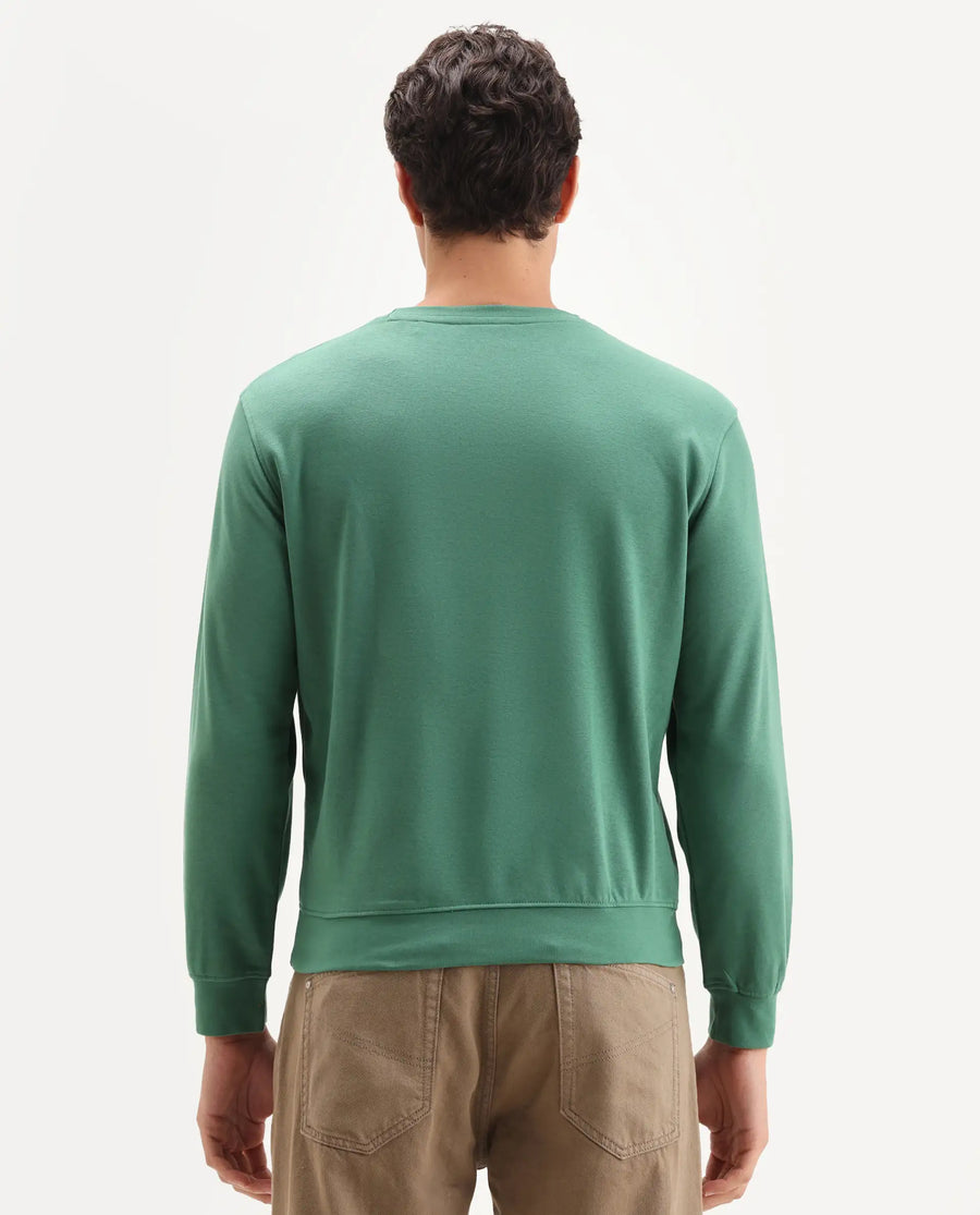 Rare Rabbit Men's Pectin Green Cotton Graphic Print Regular Fit Full Sleeve Crew Neck Sweatshirt