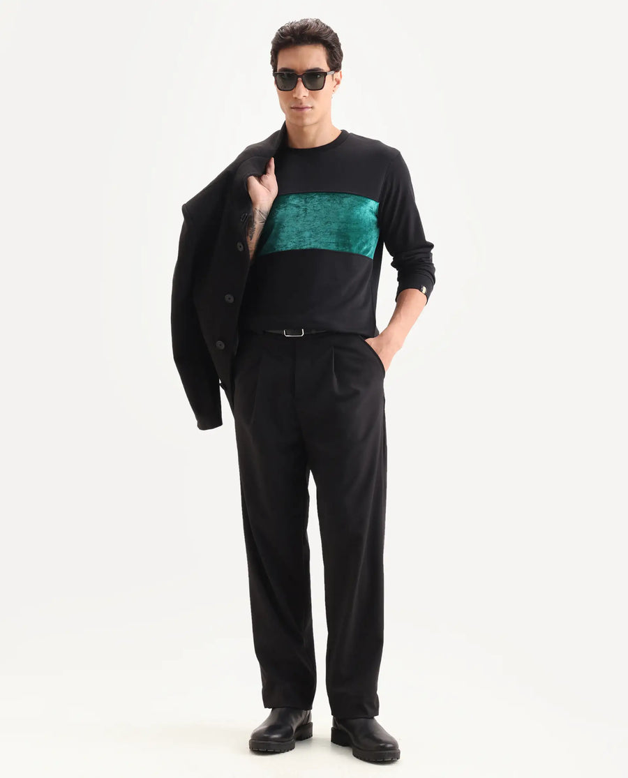 Rare Rabbit Men's Tide Black Velvet Ombre Regular Fit Full Sleeve Crew Neck Sweatshirt