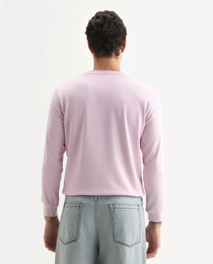 Rare Rabbit Men's Cerdon Light Pink Cotton Graphic Print Regular Fit Full Sleeve Crew Neck Sweatshirt