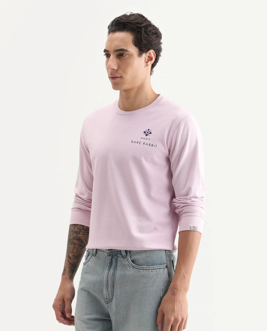 Rare Rabbit Men's Cerdon Light Pink Cotton Graphic Print Regular Fit Full Sleeve Crew Neck Sweatshirt