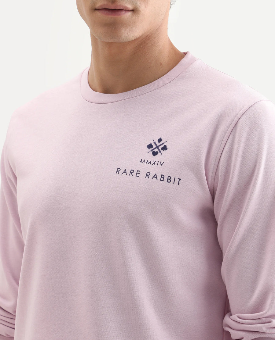 Rare Rabbit Men's Cerdon Light Pink Cotton Graphic Print Regular Fit Full Sleeve Crew Neck Sweatshirt