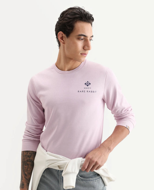 Rare Rabbit Men's Cerdon Light Pink Cotton Graphic Print Regular Fit Full Sleeve Crew Neck Sweatshirt