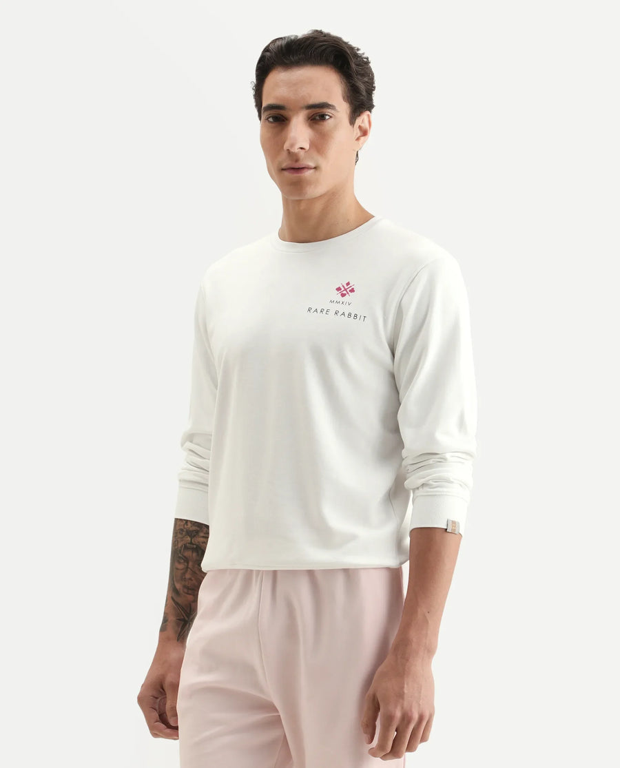 Rare Rabbit Men's Cerdon White Cotton Graphic Print Regular Fit Full Sleeve Crew Neck Sweatshirt