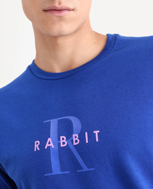 Rare Rabbit Men's Brewet Flouroscent Blue Cotton Graphic Print Regular Fit Full Sleeve Crew Neck Sweatshirt