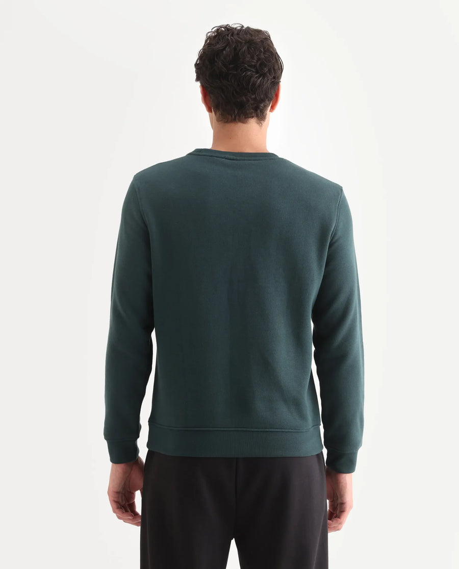 Rare Rabbit Men's Winfred Green Cotton Graphic Print Regular Fit Full Sleeve Crew Neck Sweatshirt
