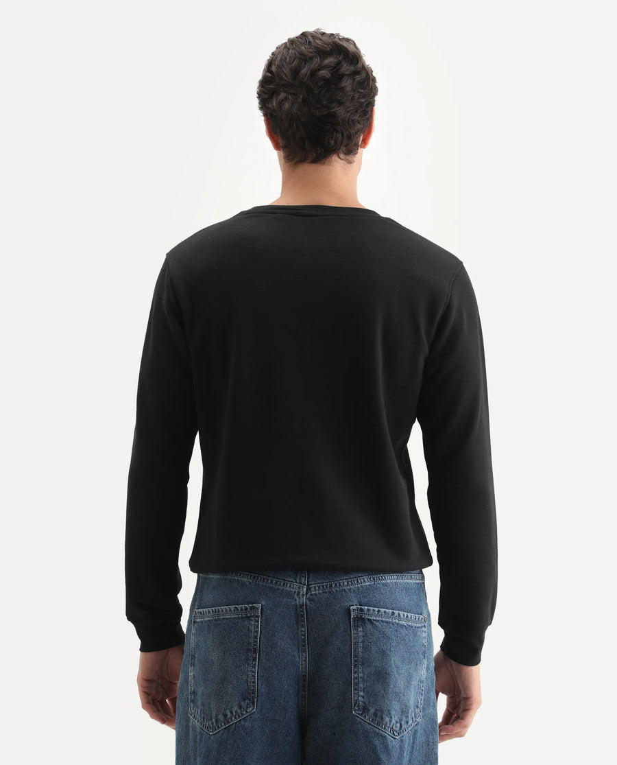 Rare Rabbit Men's Osin Black Cotton Graphic Print Relaxed Fit Full Sleeve Crew Neck Sweatshirt
