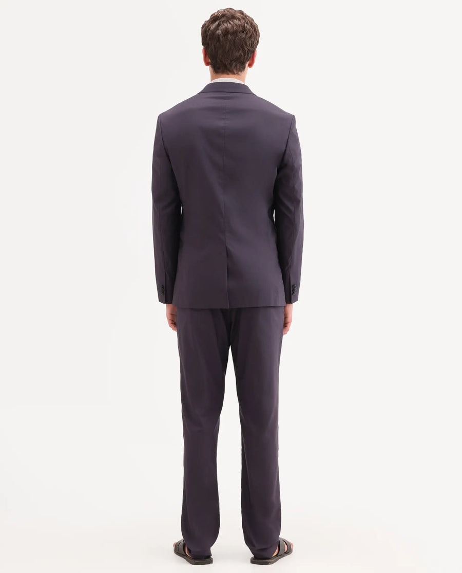 Rare Rabbit Men's Oscar Dark Purple Polyester Plain Tailored Fit Full Sleeve Lapel Neck Suits