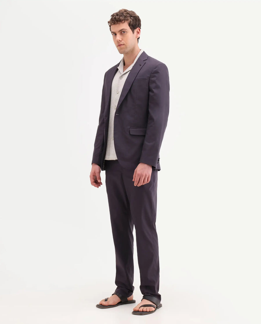 Rare Rabbit Men's Oscar Dark Purple Polyester Plain Tailored Fit Full Sleeve Lapel Neck Suits