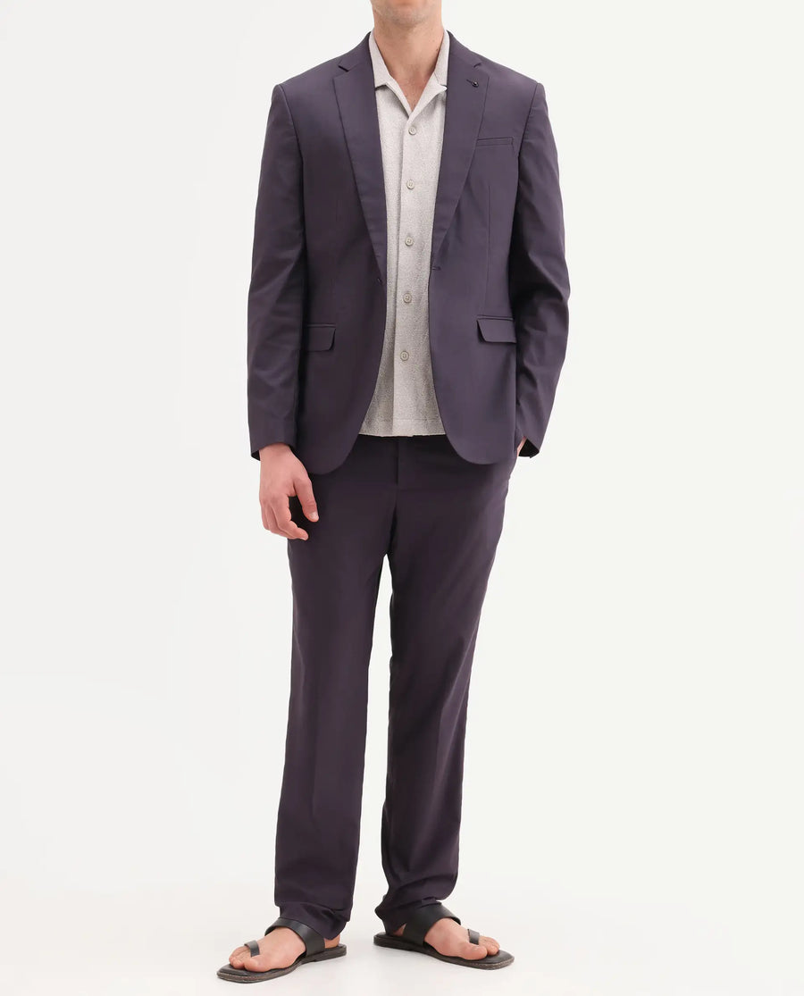 Rare Rabbit Men's Oscar Dark Purple Polyester Plain Tailored Fit Full Sleeve Lapel Neck Suits