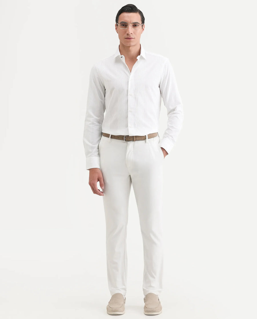 Rare Rabbit Men's Lurtz-1 White Cotton Striped Print Tailored Fit Full Sleeve Spread Collar Shirt