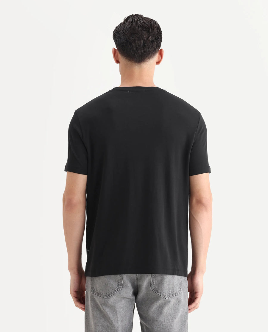 Rare Rabbit Men's Gis-1 Black Cotton Plain Slim Fit Half Sleeve Crew Neck T-Shirt