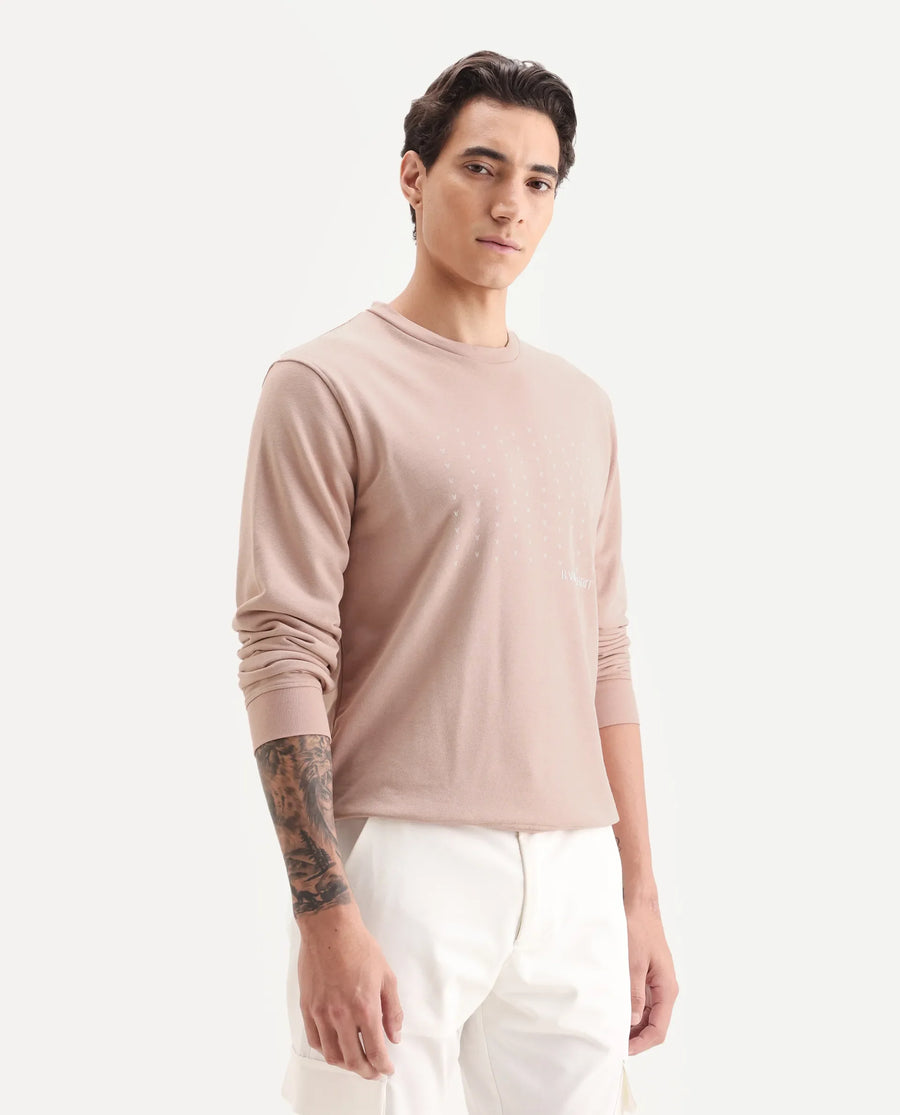Rare Rabbit Men's Gale Beige Cotton Graphic Print Regular Fit Full Sleeve Crew Neck Sweatshirt
