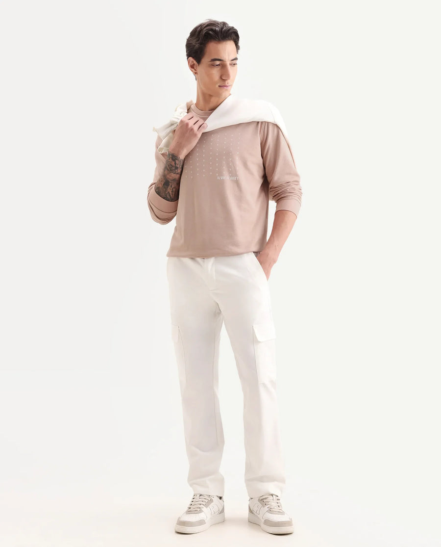 Rare Rabbit Men's Gale Beige Cotton Graphic Print Regular Fit Full Sleeve Crew Neck Sweatshirt