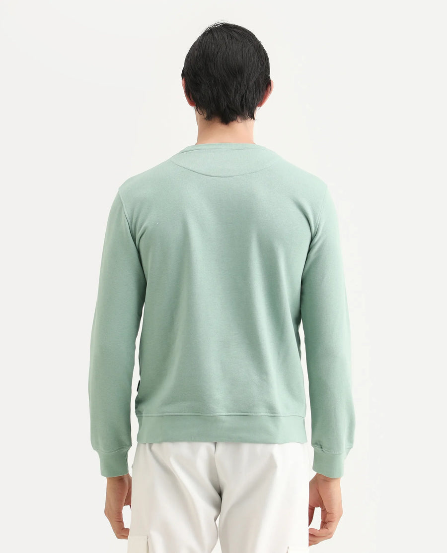 Rare Rabbit Men's Gale Green Cotton Graphic Print Regular Fit Full Sleeve Crew Neck Sweatshirt