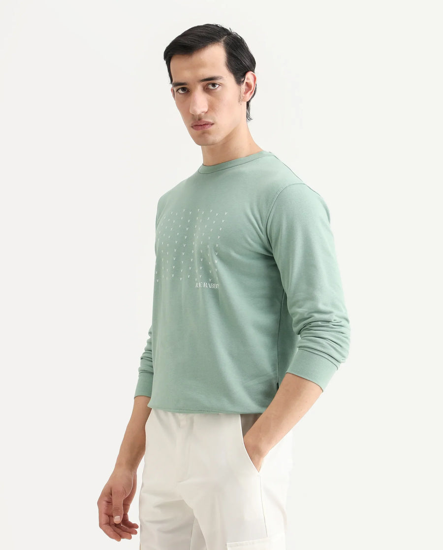 Rare Rabbit Men's Gale Green Cotton Graphic Print Regular Fit Full Sleeve Crew Neck Sweatshirt