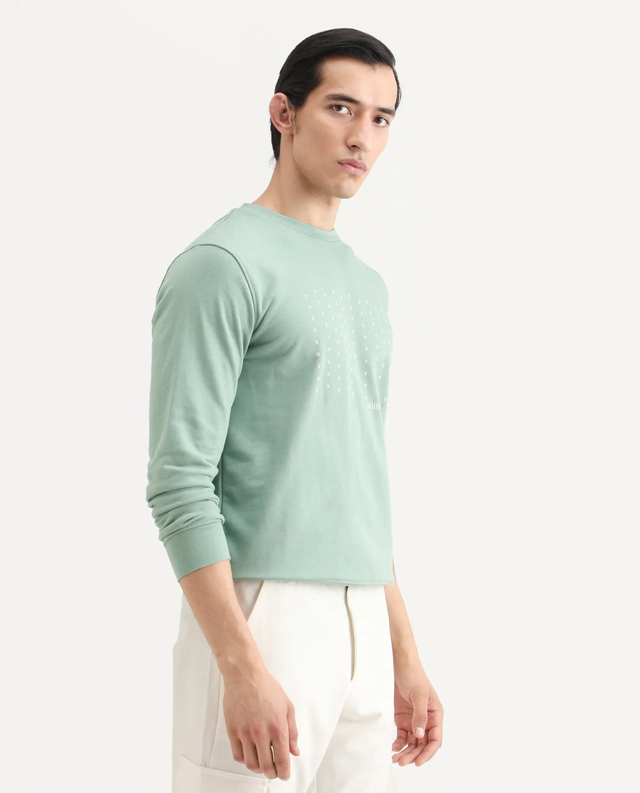Rare Rabbit Men's Gale Green Cotton Graphic Print Regular Fit Full Sleeve Crew Neck Sweatshirt