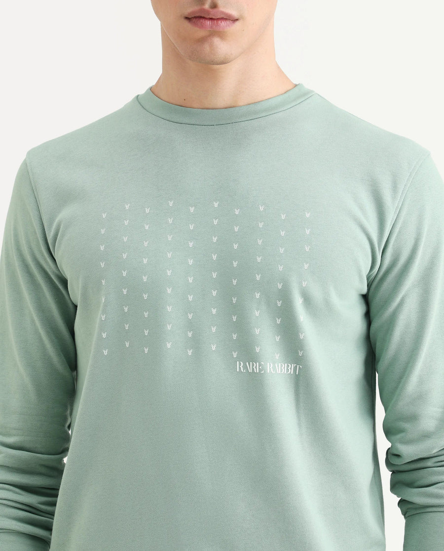 Rare Rabbit Men's Gale Green Cotton Graphic Print Regular Fit Full Sleeve Crew Neck Sweatshirt