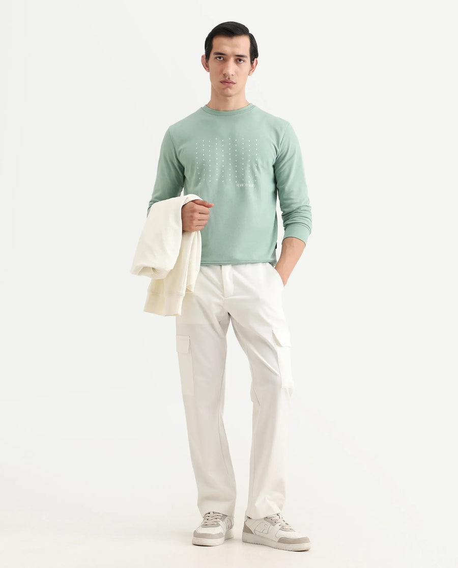 Rare Rabbit Men's Gale Green Cotton Graphic Print Regular Fit Full Sleeve Crew Neck Sweatshirt