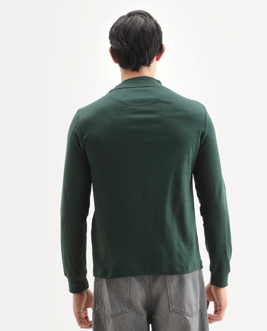 Rare Rabbit Men's Mania Green Cotton Plain Regular Fit Full Sleeve High Neck Sweatshirt