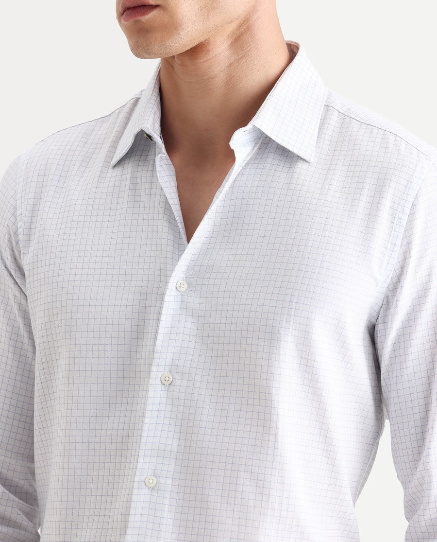 Rare Rabbit Men's Broad White Cotton Checked Print Regular Fit Full Sleeve Collared Shirt