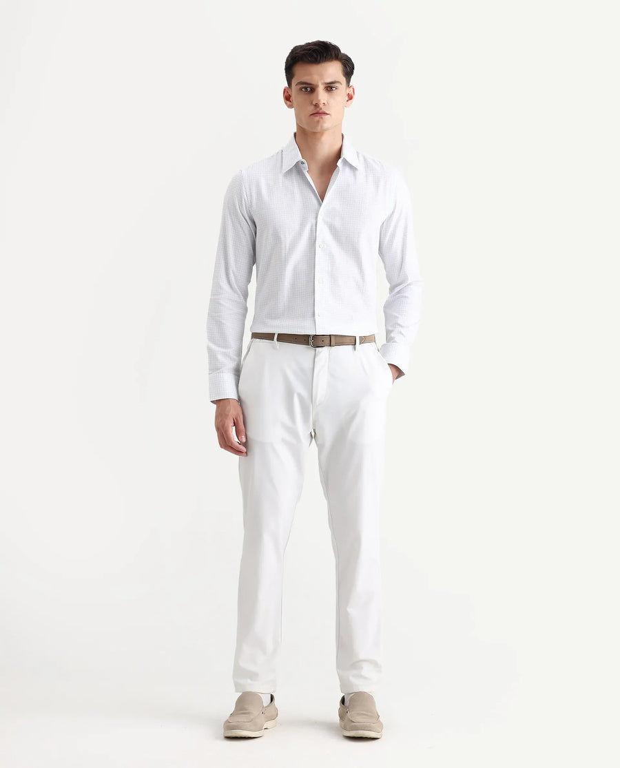 Rare Rabbit Men's Broad White Cotton Checked Print Regular Fit Full Sleeve Collared Shirt