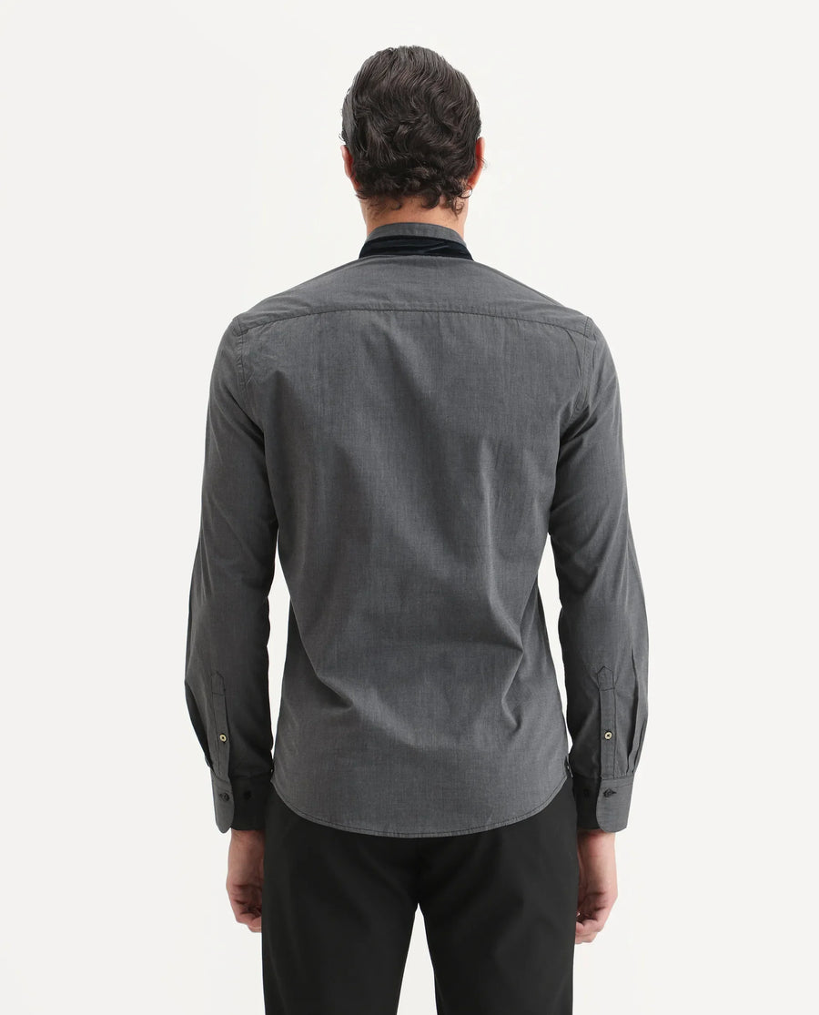 Rare Rabbit Men's Fritz Black Cotton Plain Regular Fit Full Sleeve Mandarin Collar Shirt