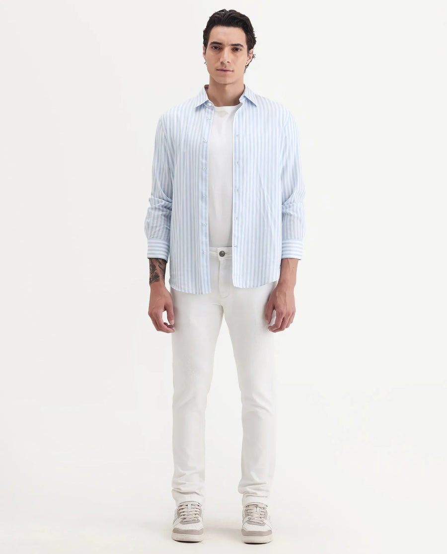 Rare Rabbit Men's Astred White Cotton Plain Hawk Slim Fit Jeans