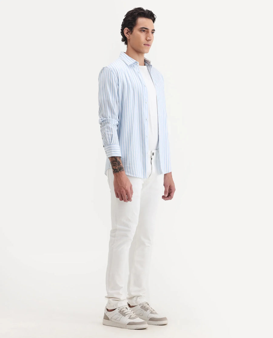 Rare Rabbit Men's Astred White Cotton Plain Hawk Slim Fit Jeans