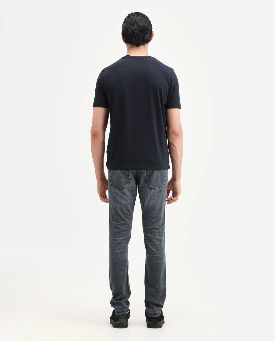Rare Rabbit Men's Delft Dusky Blue Cotton Plain Hawk Slim Fit Jeans