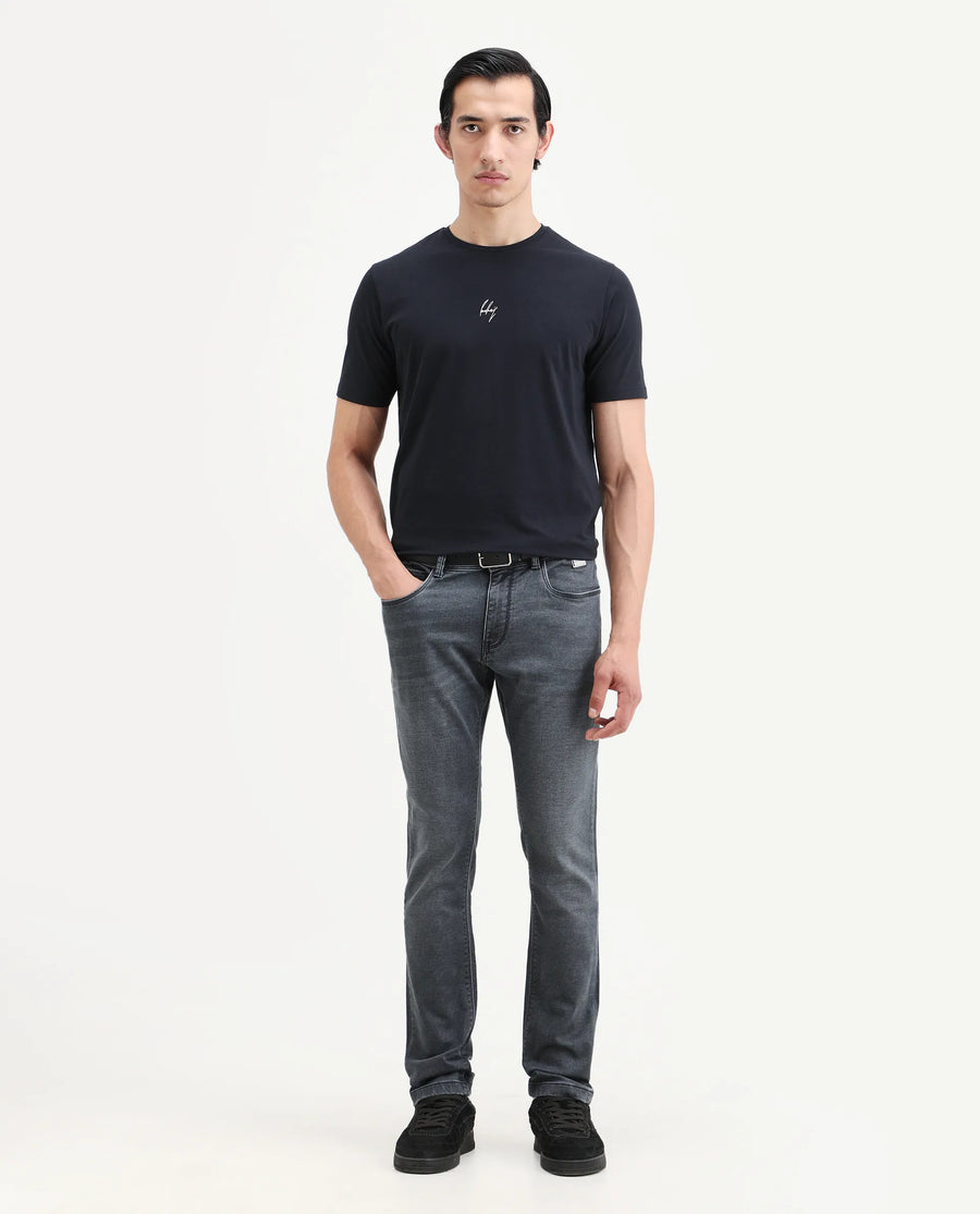 Rare Rabbit Men's Delft Dusky Blue Cotton Plain Hawk Slim Fit Jeans