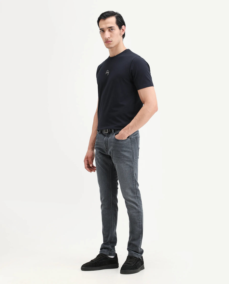 Rare Rabbit Men's Delft Dusky Blue Cotton Plain Hawk Slim Fit Jeans
