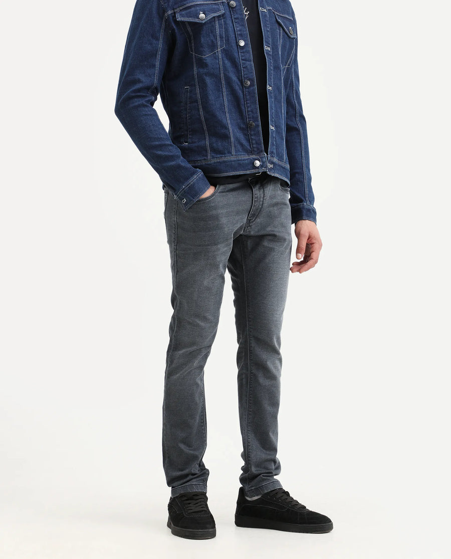 Rare Rabbit Men's Delft Dusky Blue Cotton Plain Hawk Slim Fit Jeans