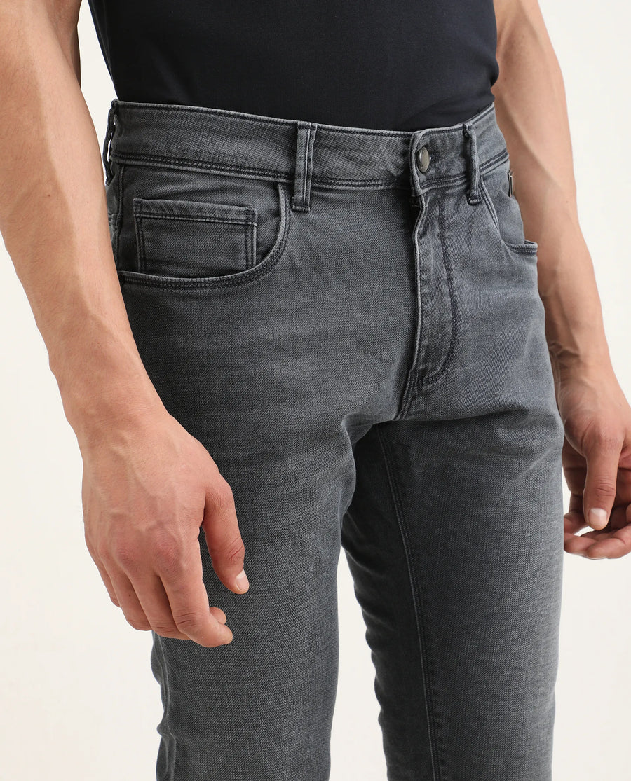 Rare Rabbit Men's Delft Dusky Blue Cotton Plain Hawk Slim Fit Jeans