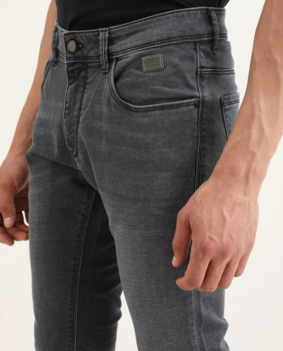 Rare Rabbit Men's Delft Dusky Blue Cotton Plain Hawk Slim Fit Jeans