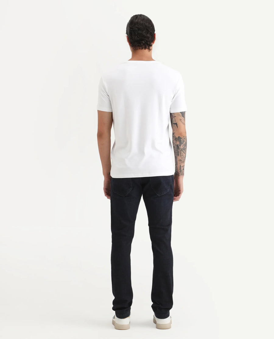 Rare Rabbit Men's Sain Navy Cotton Plain Hawk Slim Fit Jeans